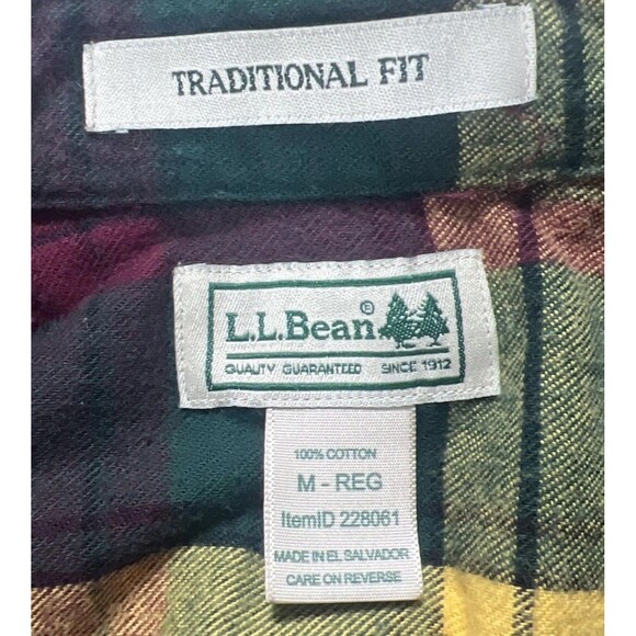 LL Bean Shirt Men's Red Green Scotch Plaid Flannel Traditional Fit Button Up Med - Picture 8 of 10